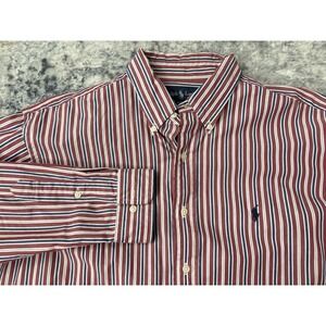 Polo Ralph Lauren Mens L 16.5 34/35‎ Yarmouth Red Blue Striped Long Sleeve Shirt